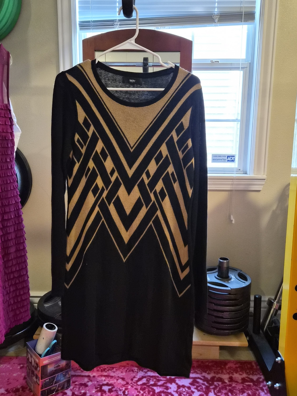 Mossimo Vintage Black & Gold Geometric Knit Sweater Dress - Women Size M